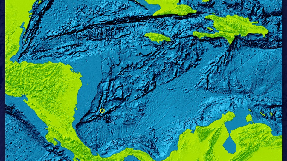 Pie de foto: Este modelo general del Caribe abarca entre 200 y 3000 m de profundidad. Foto: Proyecto EMODnet Geology Caribe.
