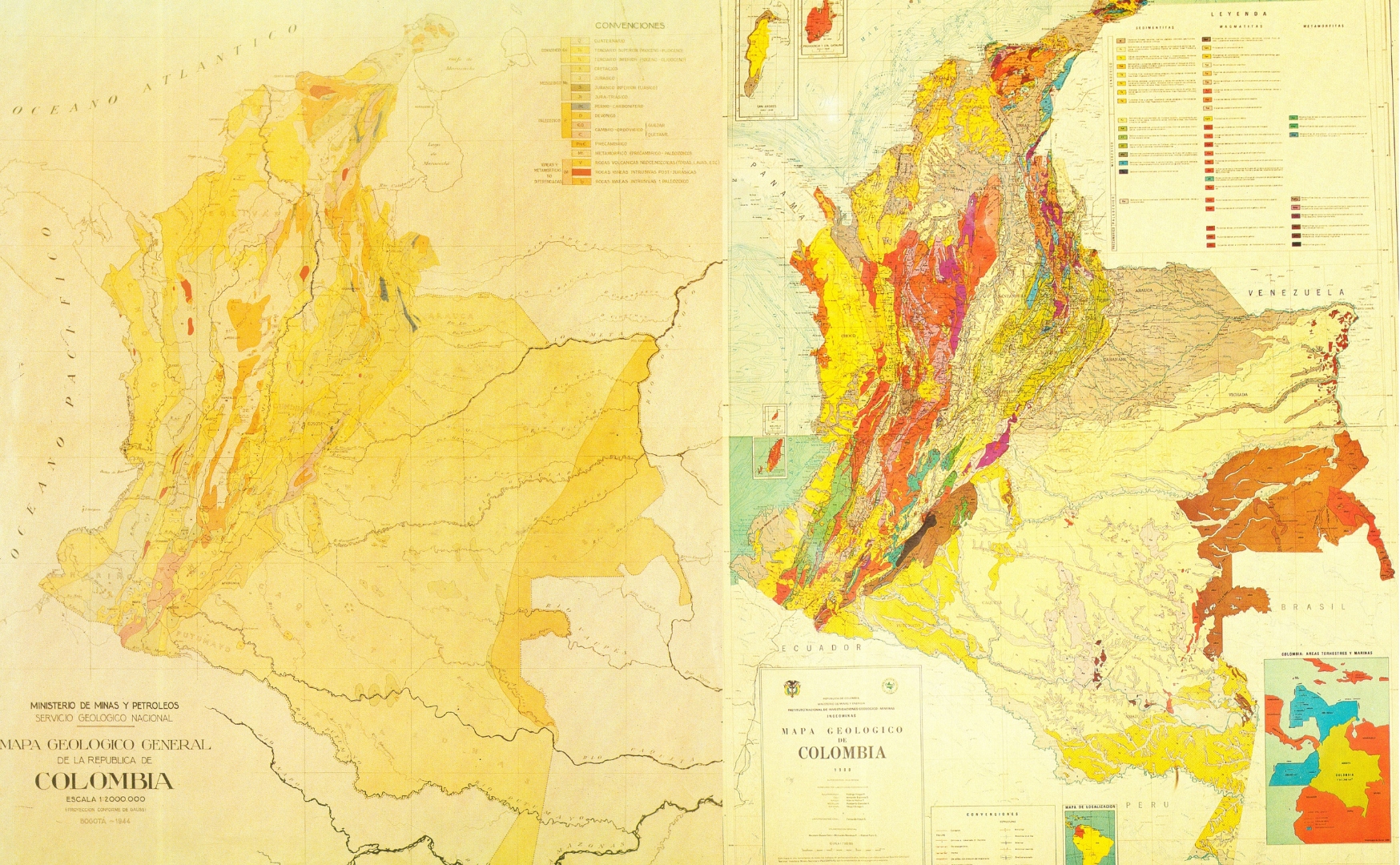 Evolución entre los mapas geológicos de Colombia de 1856 y 1915.