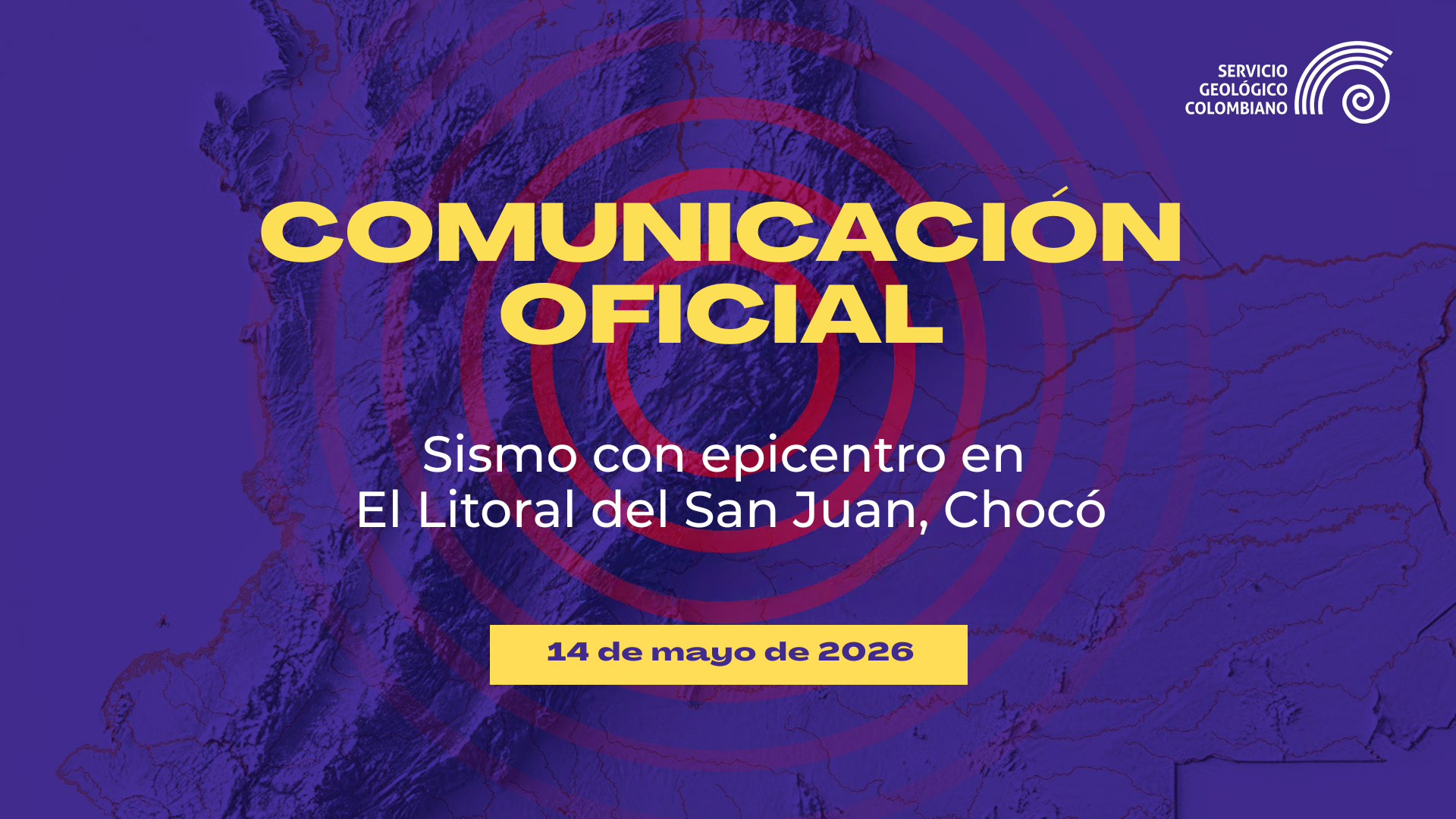 El SGC registra sismo con epicentro en El litoral del San Juan, Chocó, este 14 de mayo de 2026