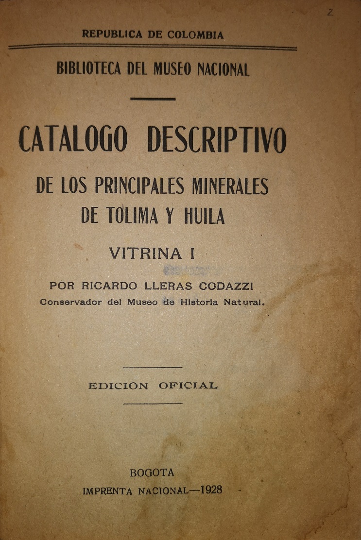 Catálogo descriptivo de los minerales de Tolima