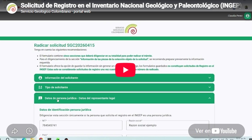 Videotutorial para la ​solicitud de Registro en el Inventario Nacional Geológico y Paleontológico (INGEP)
